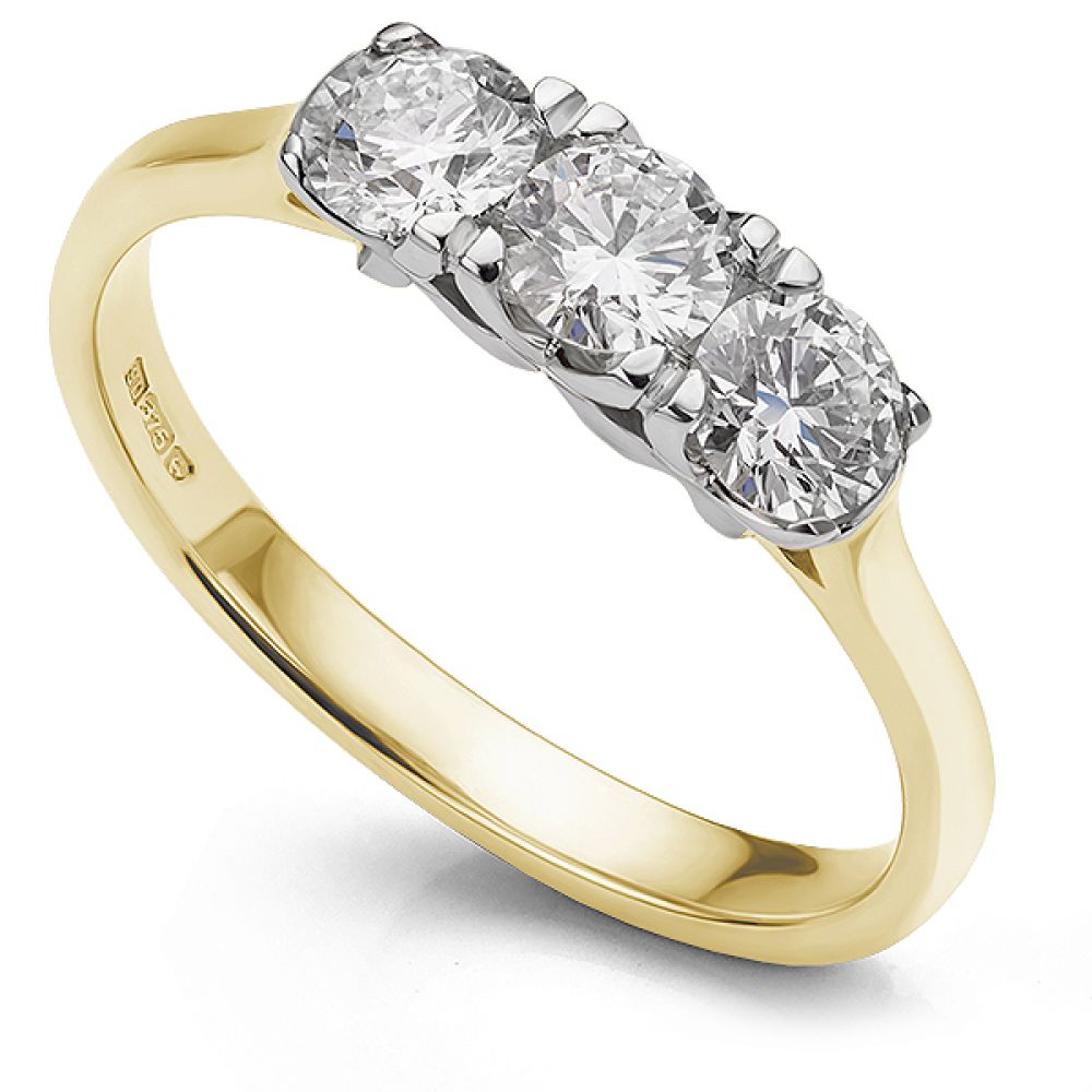 Roma 3 Stone Round Diamond Ring In Yellow Gold