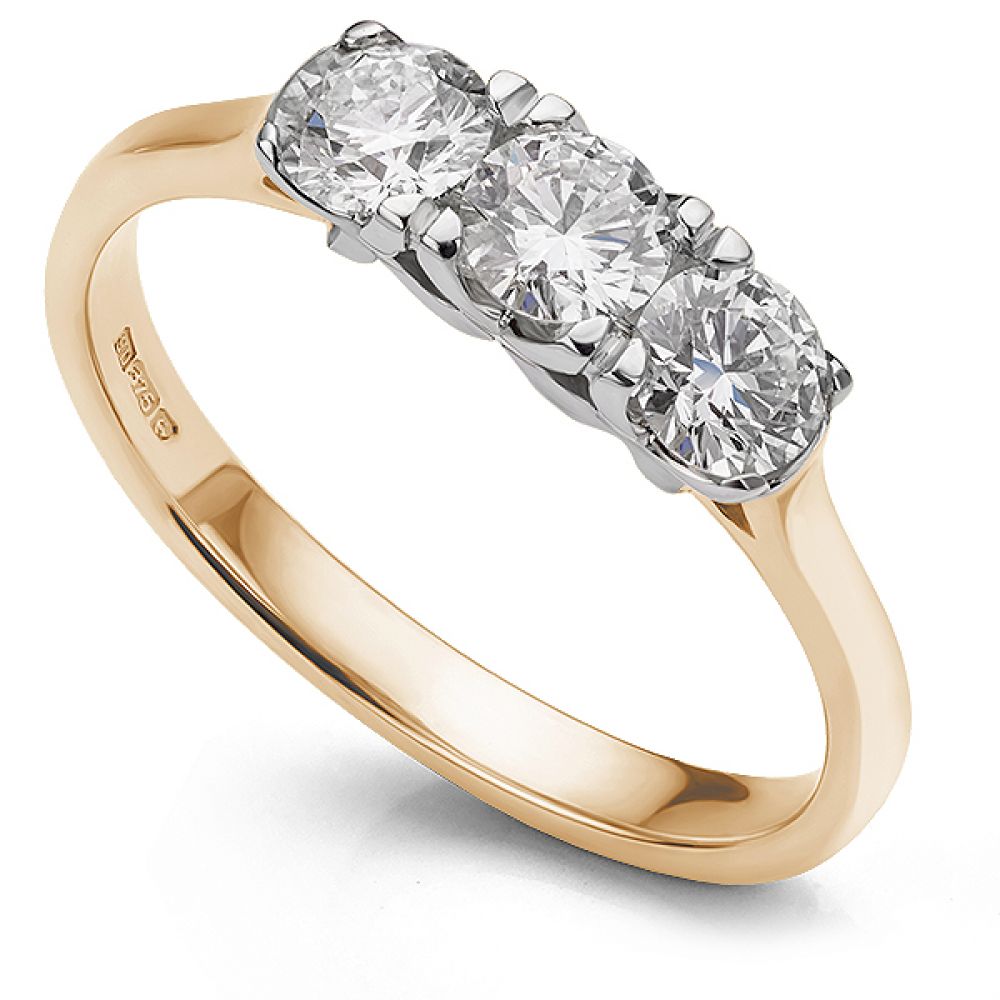 Roma 3 Stone Round Diamond Ring In Rose Gold Roma 3 Stone Round Diamond Ring In Rose Gold