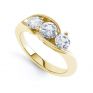 Isabella Modern Round 3 Stone Crossover Diamond Ring Perspective View in Yellow Gold Isabella Modern Round 3 Stone Crossover Diamond Ring Perspective View in Yellow Gold