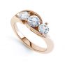 Modern Round 3 Stone Crossover Diamond Ring Perspective View in Rose Gold Modern Round 3 Stone Crossover Diamond Ring Perspective View in Rose Gold