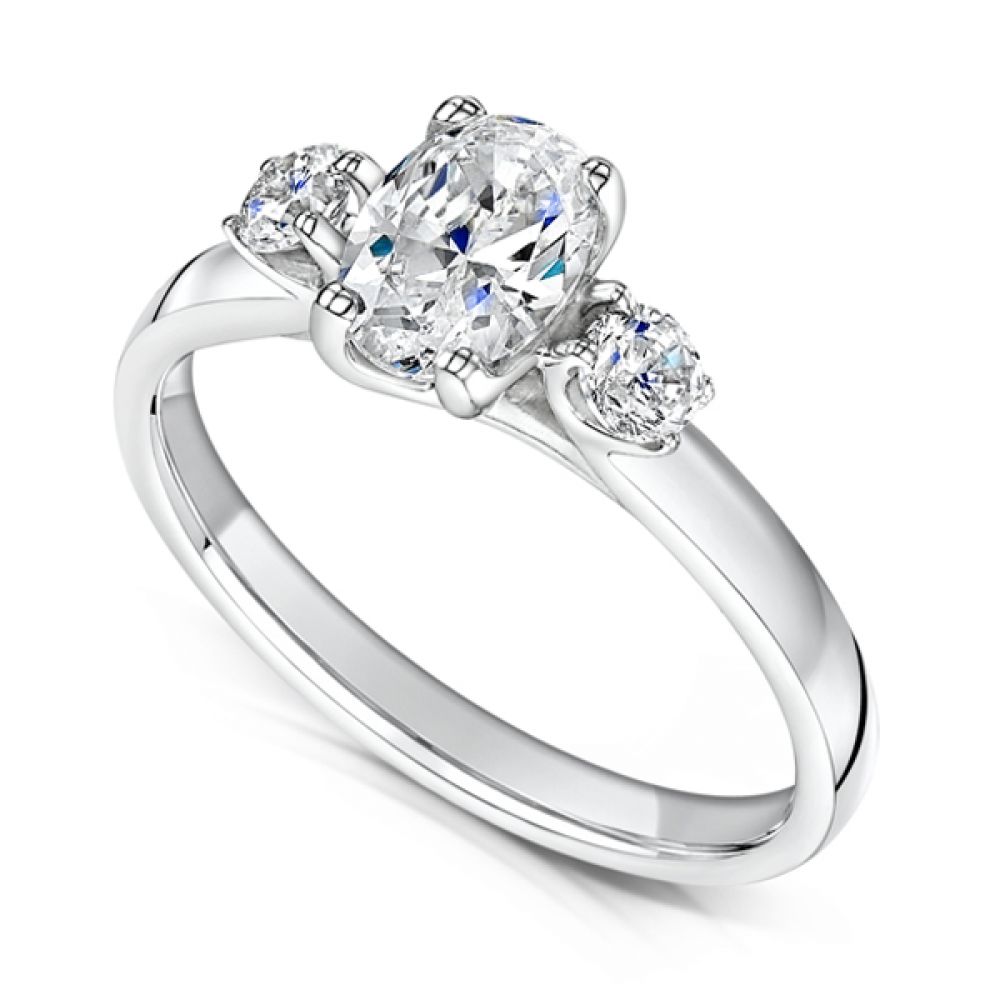 3 Stone Oval & Round Diamond Engagement Ring