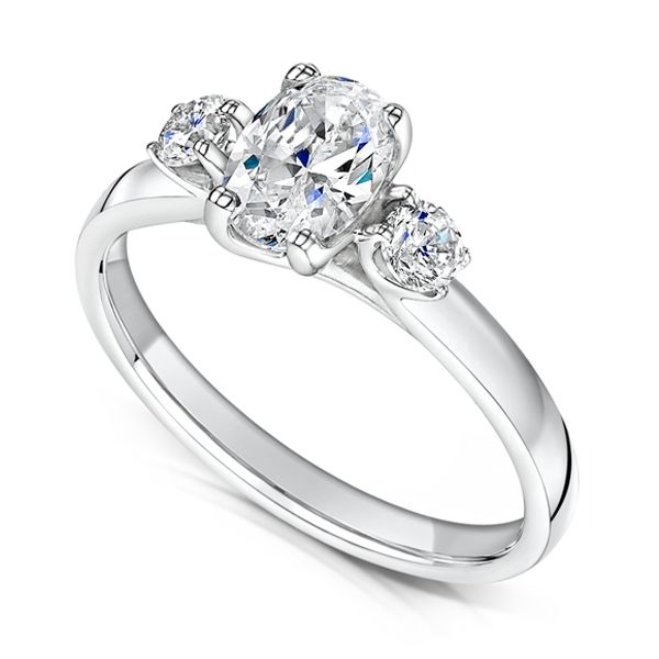 3 Stone Oval & Round Diamond Engagement Ring Main Image