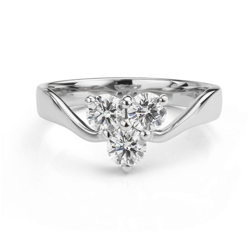 3 Stone Trilogy Diamond Cluster Ring Front View