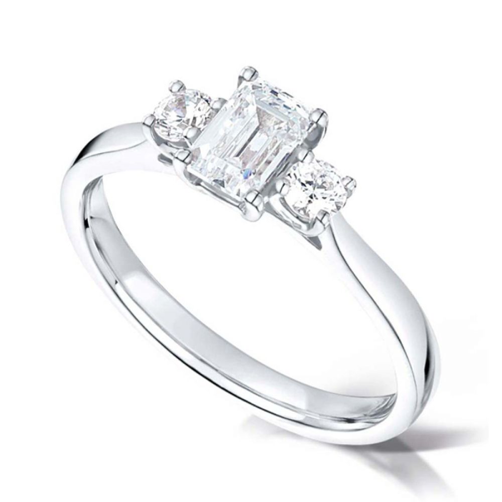 3 Stone Emerald Cut & Round Diamond Engagement Ring 3 Stone Emerald Cut & Round Diamond Engagement Ring