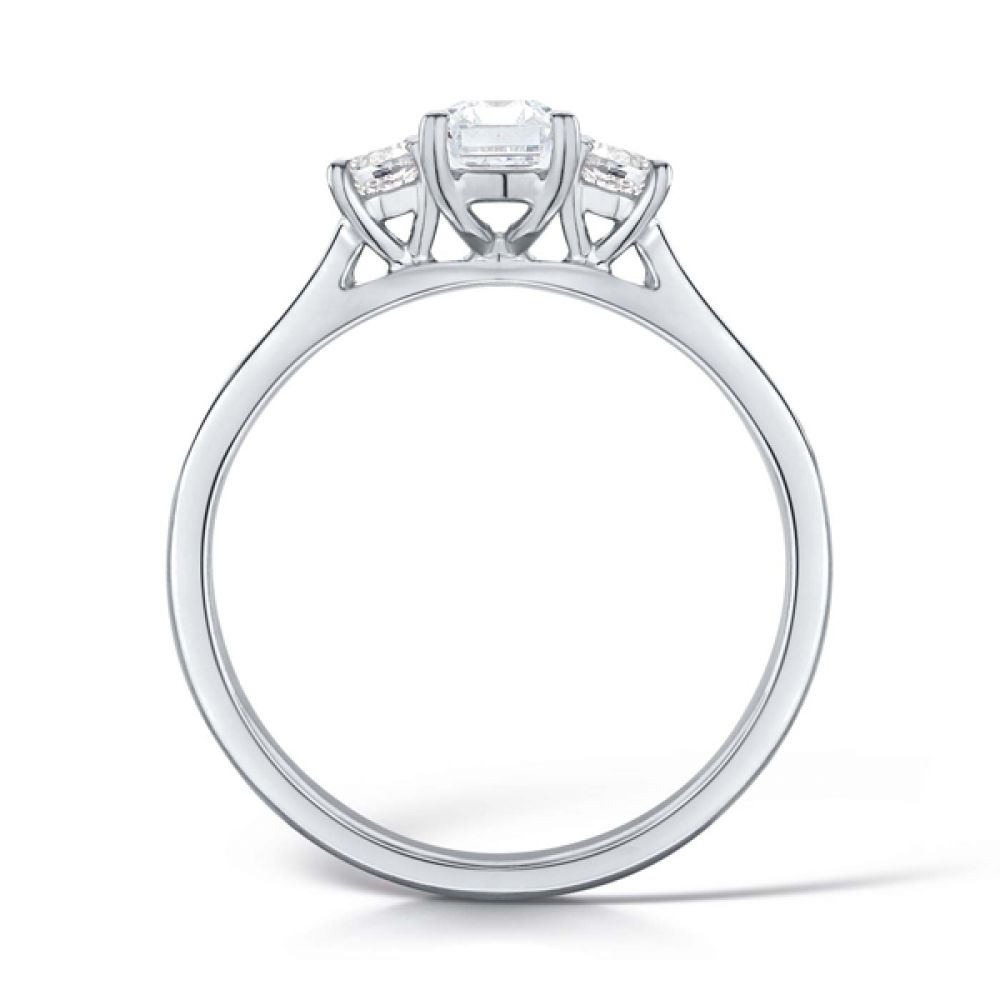 3 Stone Emerald Cut & Round Diamond Engagement Ring In Yellow Gold 3 Stone Emerald Cut & Round Diamond Engagement Ring In Yellow Gold