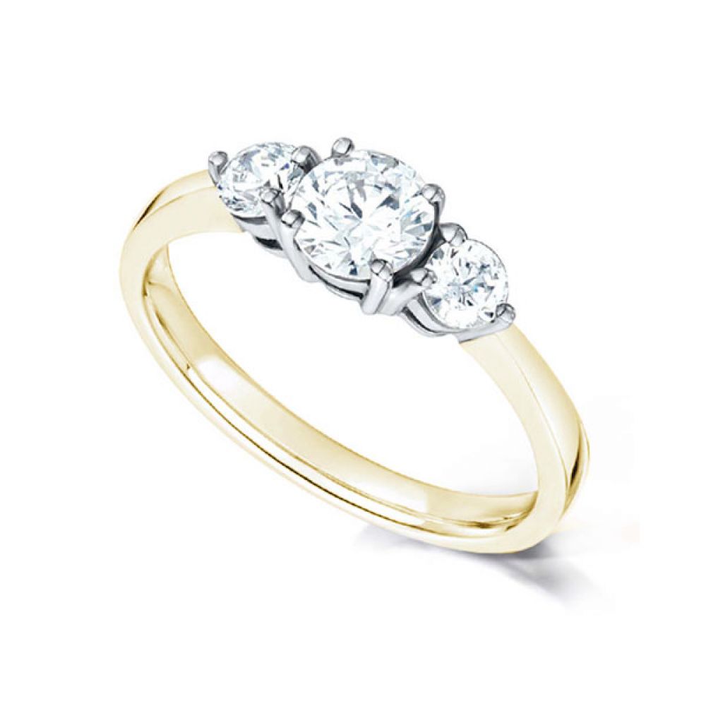 Simple Claw Set 3 Stone Diamond Engagement Ring In Yellow Gold Simple Claw Set 3 Stone Diamond Engagement Ring In Yellow Gold