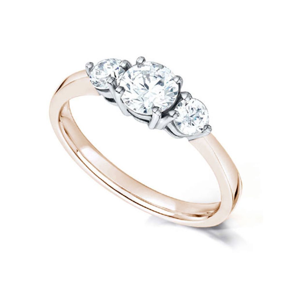 Simple Claw Set 3 Stone Diamond Engagement Ring In Rose Gold