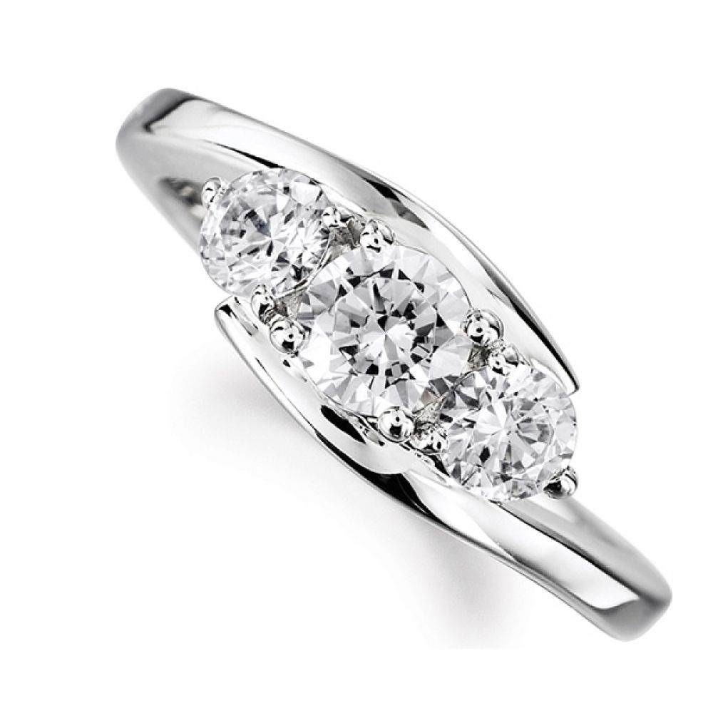 Modern 3 Stone Diamond Trilogy Style Ring