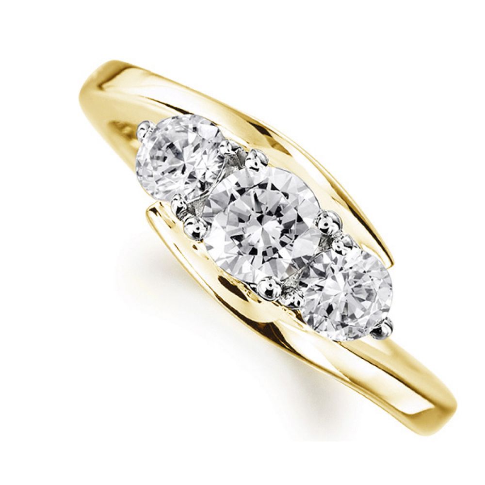 Modern 3 Stone Diamond Trilogy Style Ring Yellow Gold