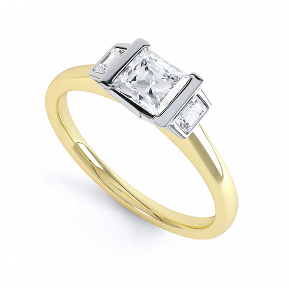 Art Deco 3 Stone Diamond Engagement Ring Yellow Gold