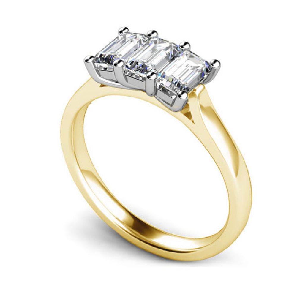 3 Stone Emerald Cut Diamond Engagement Ring - Yellow