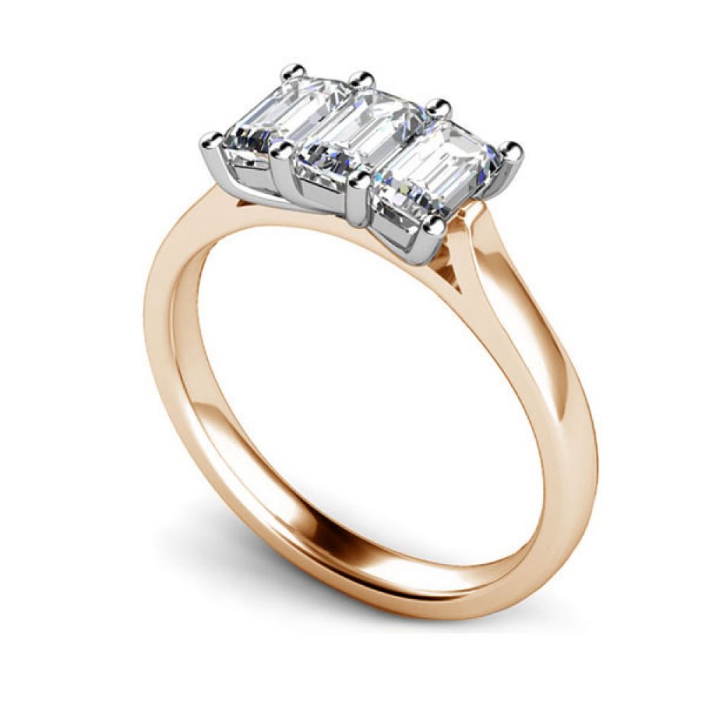 3 Stone Emerald Cut Diamond Engagement Ring - Rose Gold