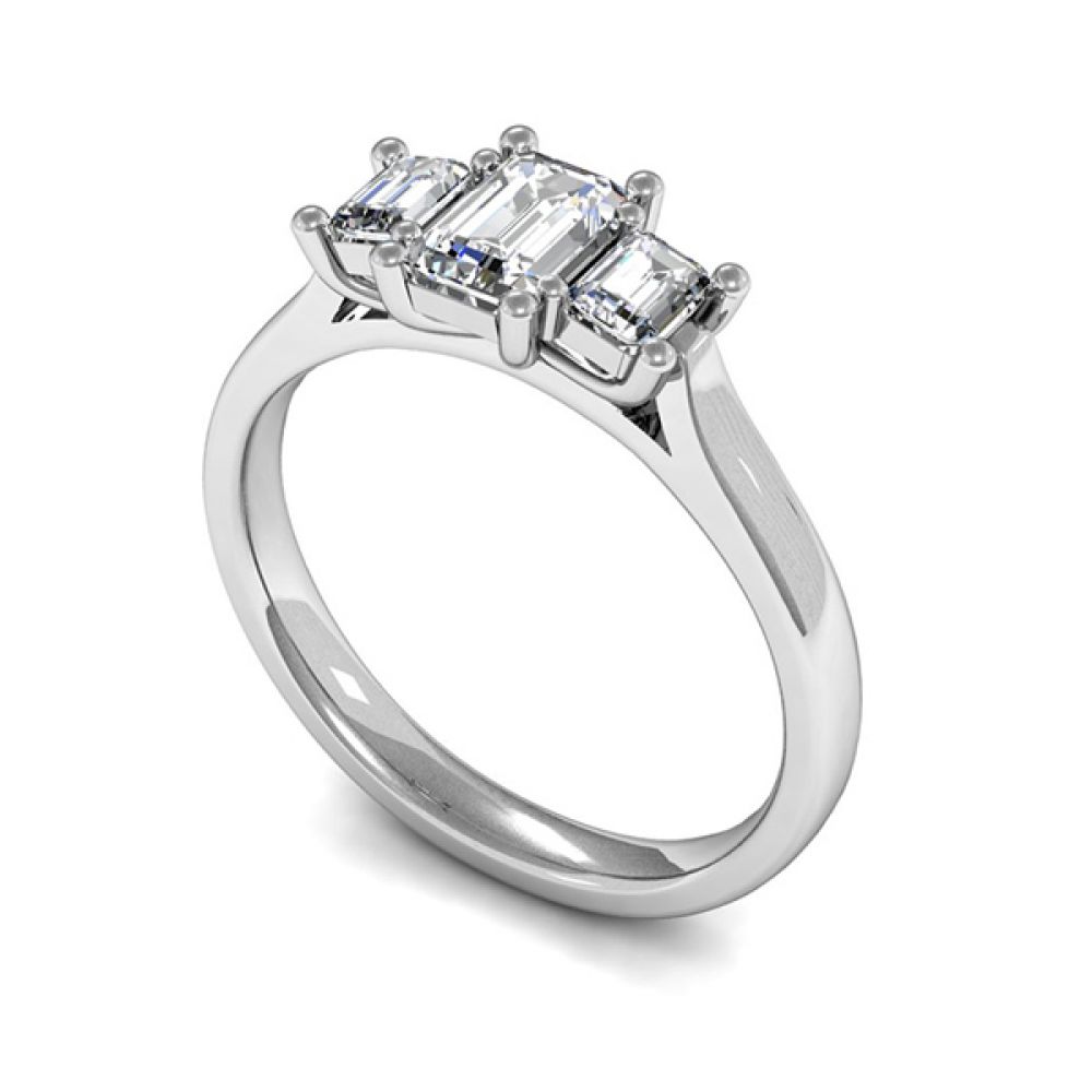 3 Stone Graduated 3 Stone Graduated Emerald Cut Diamond Ring Perspective - Platinum Cut Diamond Ring