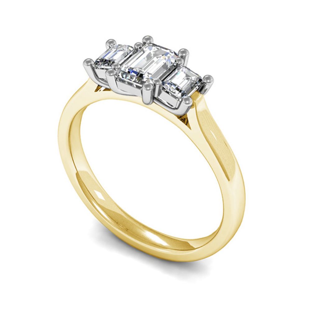 3 Stone Graduated Emerald Cut Diamond Ring Perspective - Yellow Gold 3 Stone Graduated Emerald Cut Diamond Ring Perspective - Yellow Gold