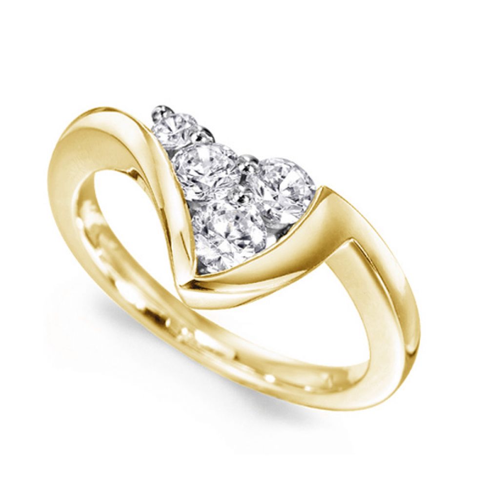 Ultramodern 4 Stone Diamond Ring In Yellow Gold