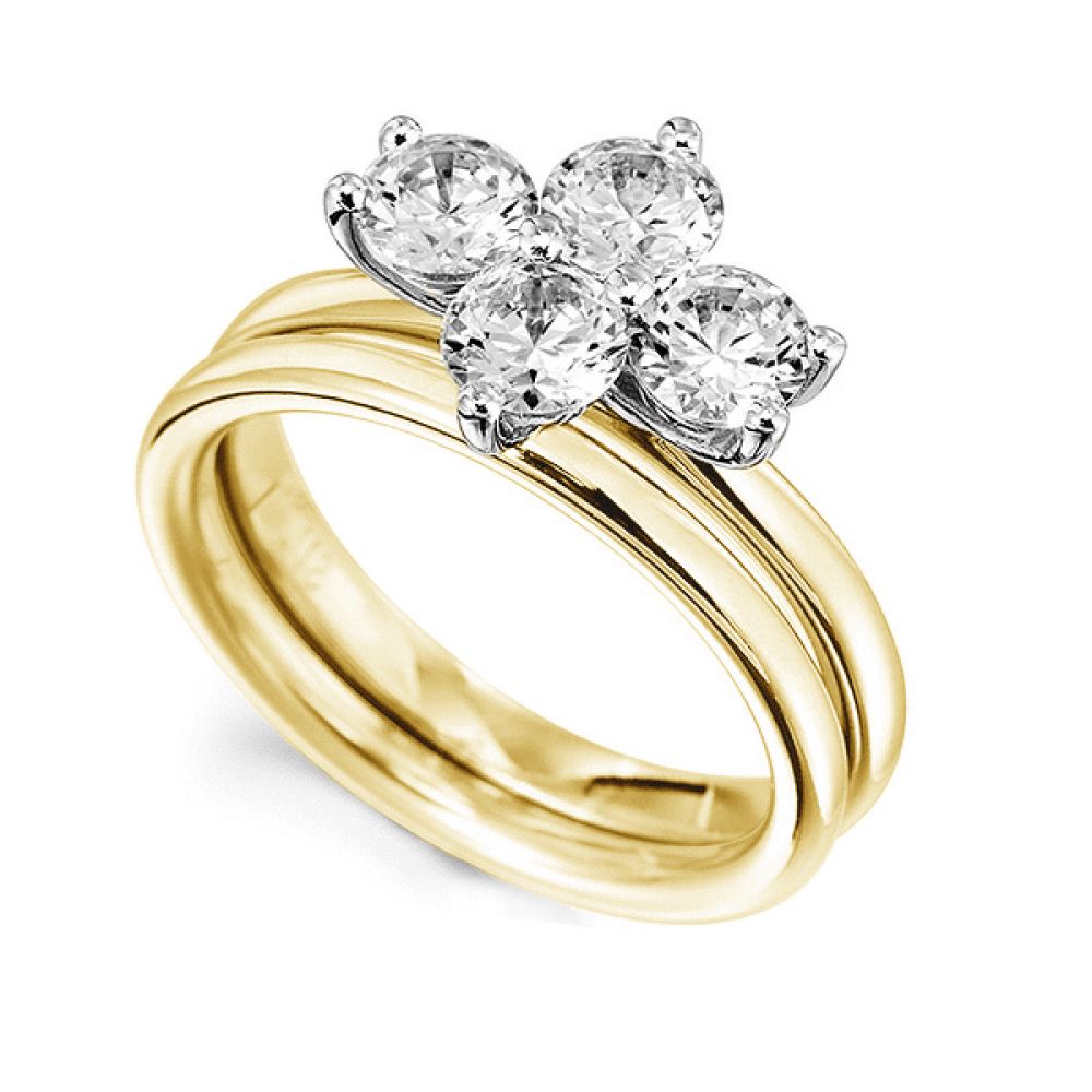 Wedding Ring Friendly 4 Stone Diamond Ring - Yellow Gold Wedding Ring Friendly 4 Stone Diamond Ring - Yellow Gold
