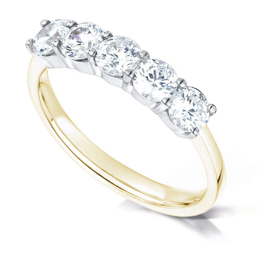 5 Stone Diamond Ring with Claw Setting In Yellow Gold 5 Stone Diamond Ring with Claw Setting In Yellow Gold