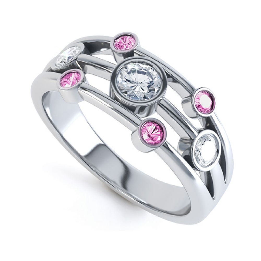 7 Stone Pink Sapphire & Diamond Scatter Ring