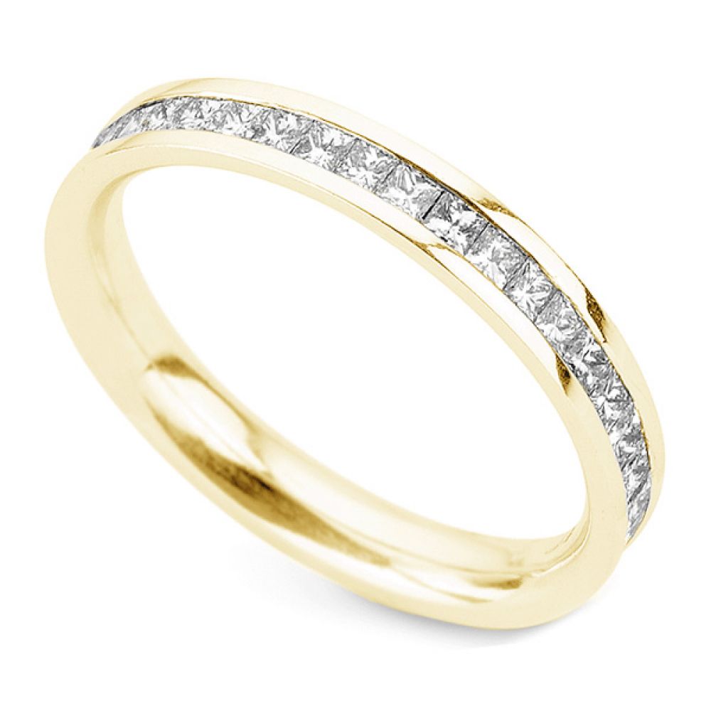 1 Carat 3mm Princess Diamond Wedding Ring In Yellow Gold