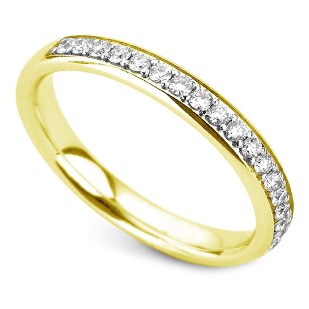 0.33cts Half Grain Set 3mm Diamond Wedding Ring In Yellow Gold