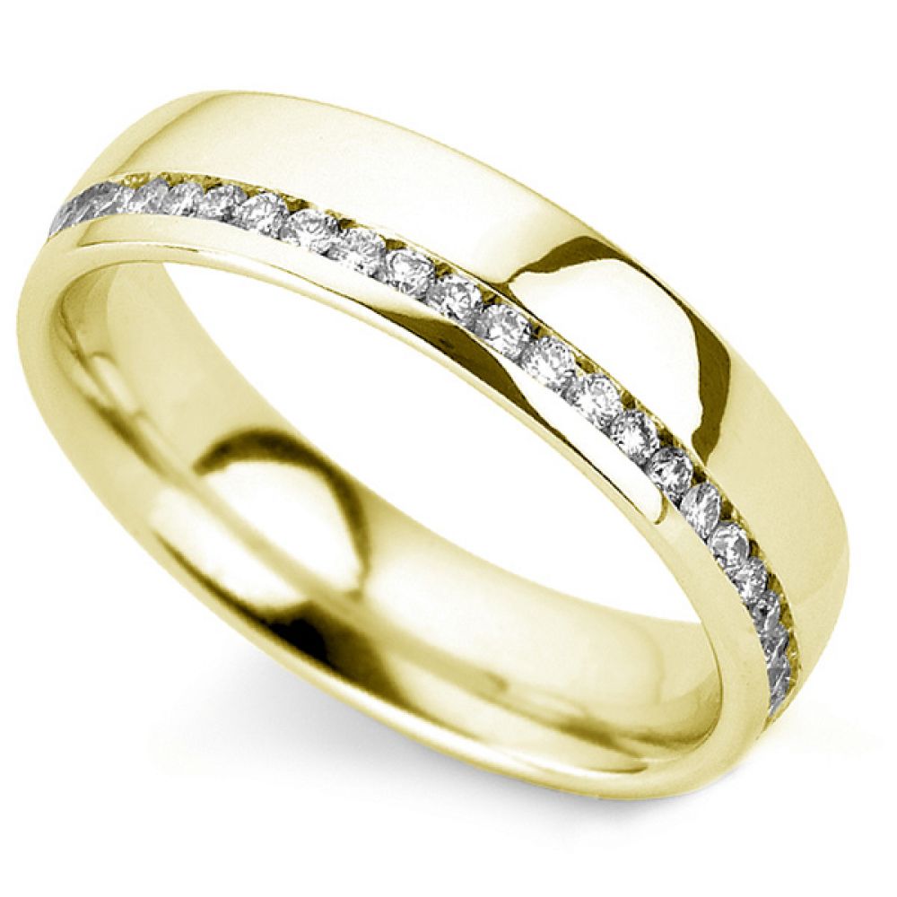 0.50ct Offset Channel Court Diamond Wedding Ring In Yellow Gold 0.50ct Offset Channel Court Diamond Wedding Ring In Yellow Gold