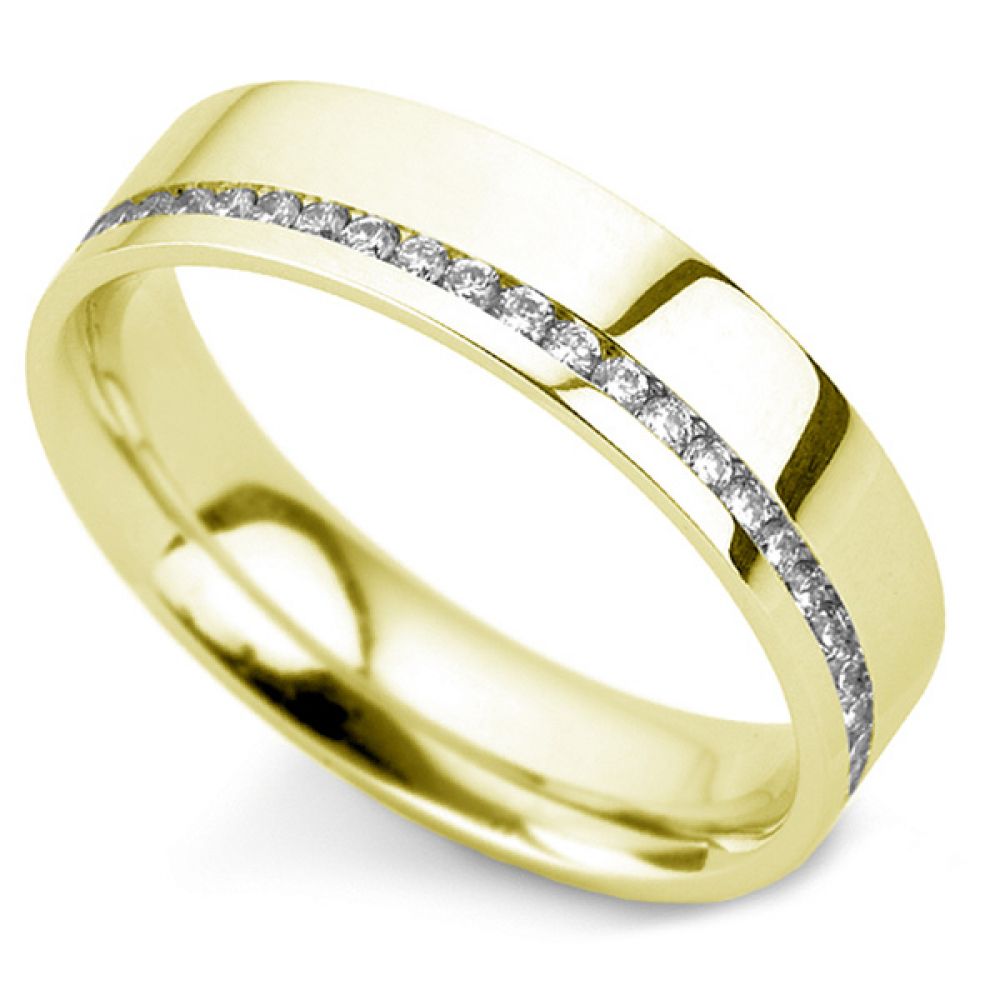 0.50ct Offset Channel Flat Court Diamond Wedding Ring In Yellow Gold 0.50ct Offset Channel Flat Court Diamond Wedding Ring In Yellow Gold