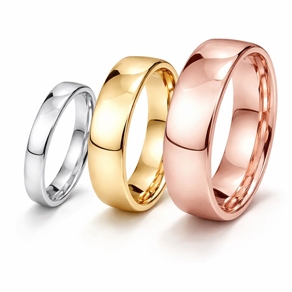 Medium weight slight court wedding ring 6mm in 18ct yellow gold