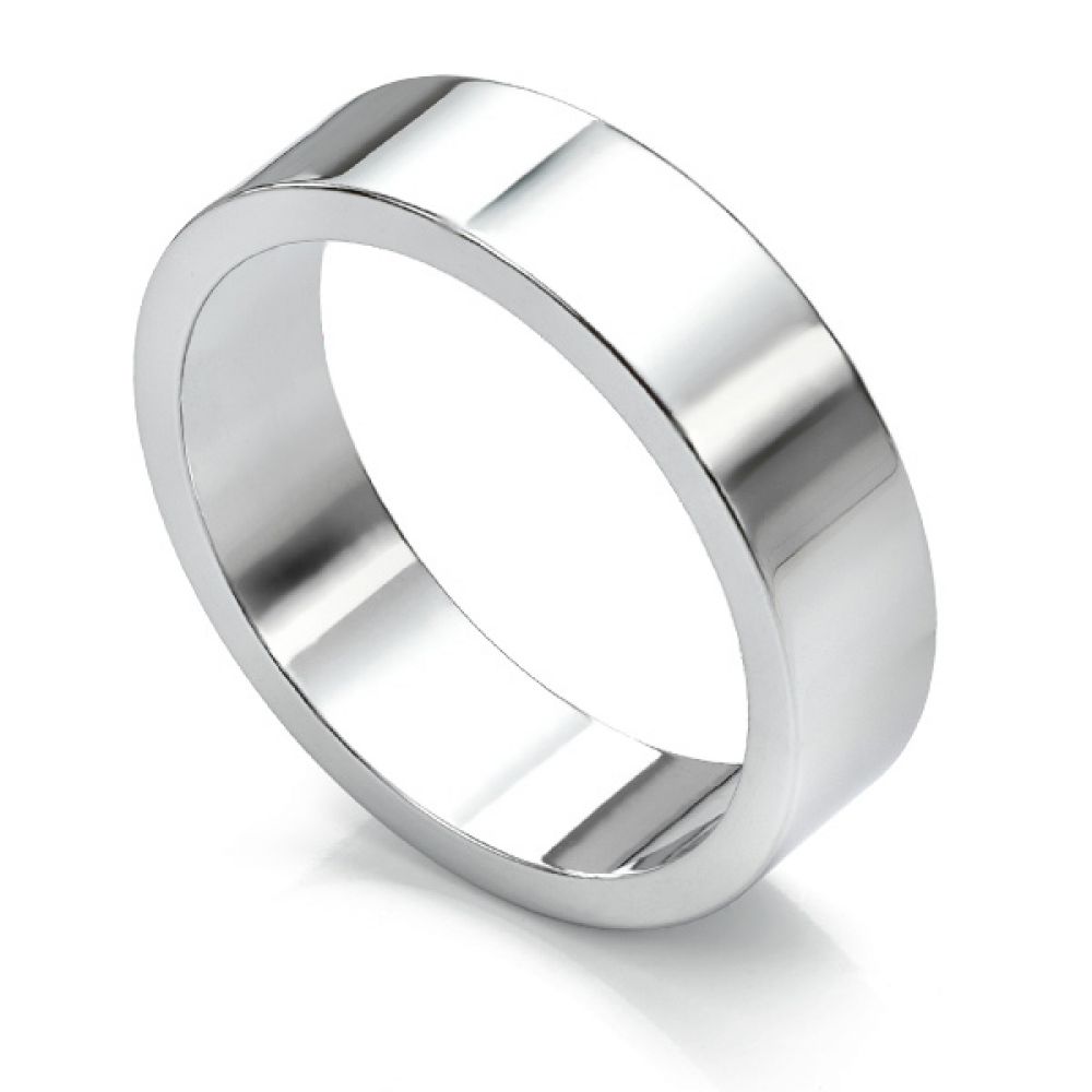 Flat wedding ring 6mm wide in white gold