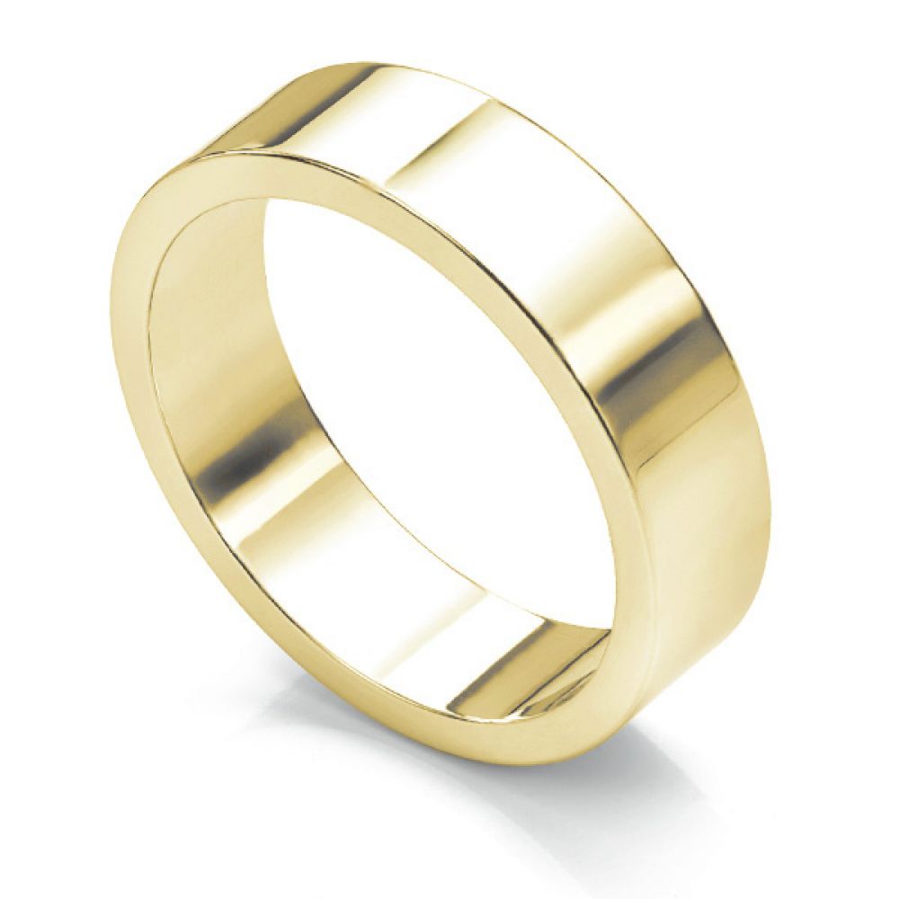 Flat wedding ring 6mm wide In Yellow Gold