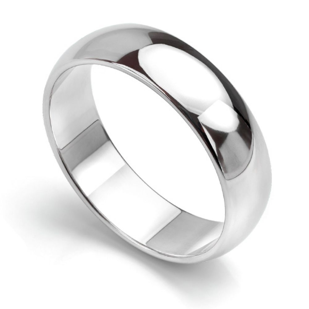 D shaped wedding ring low dome band white gold