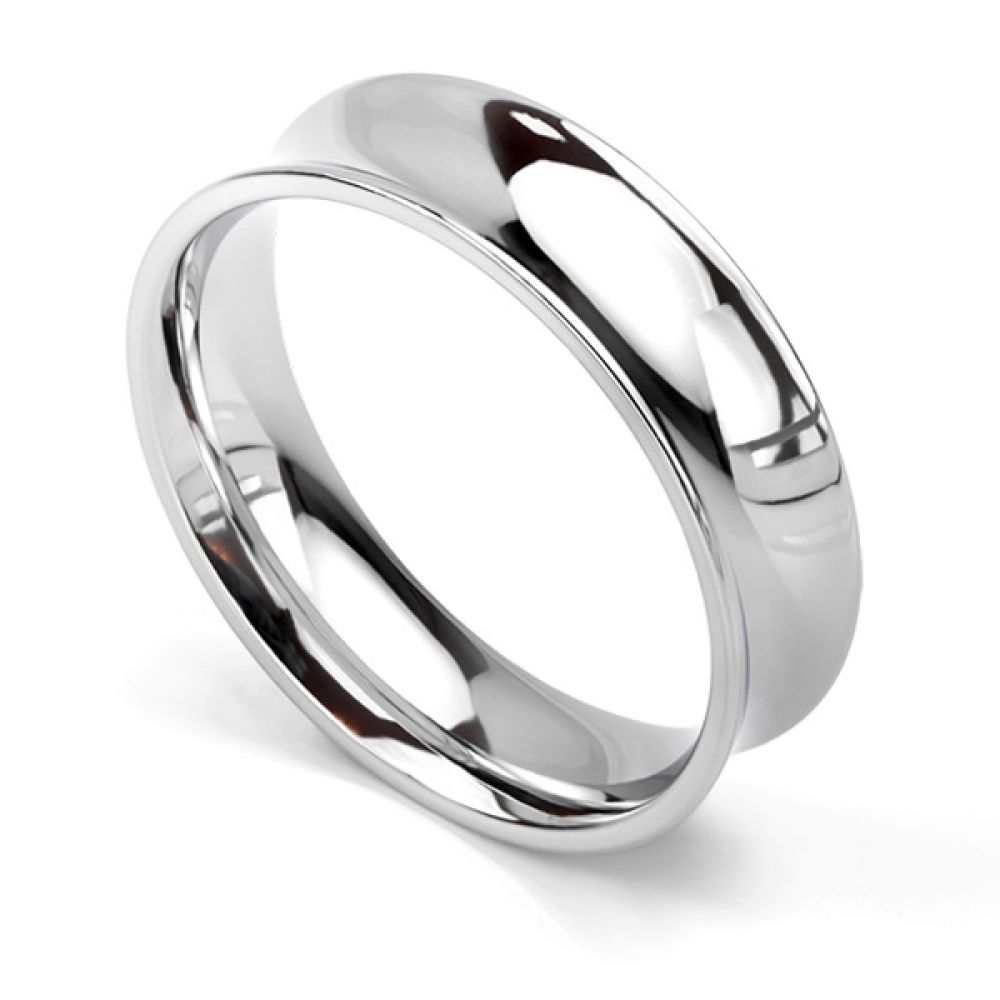 Concave wedding ring 6mm in white gold