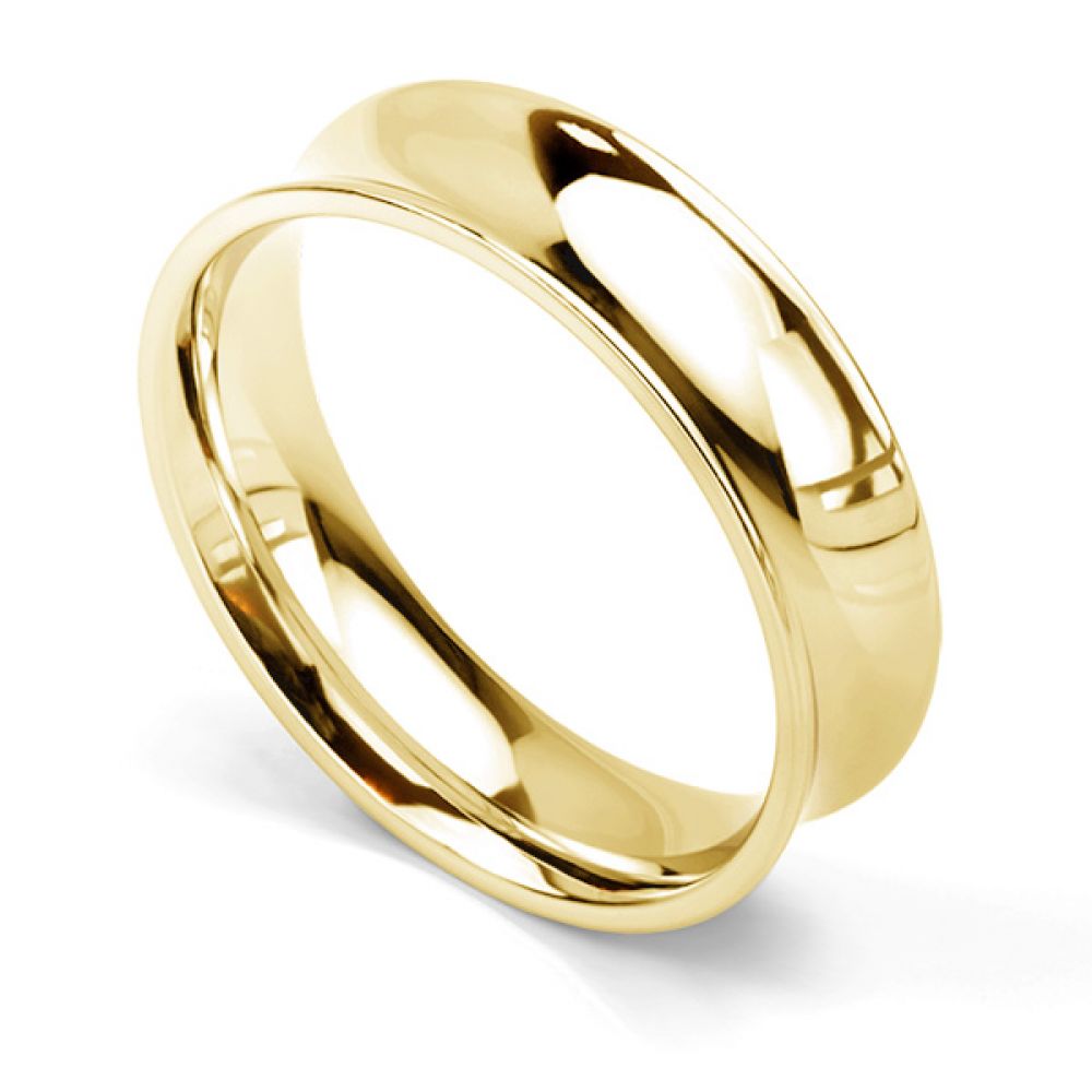 Concave wedding ring 6mm in yellow gold