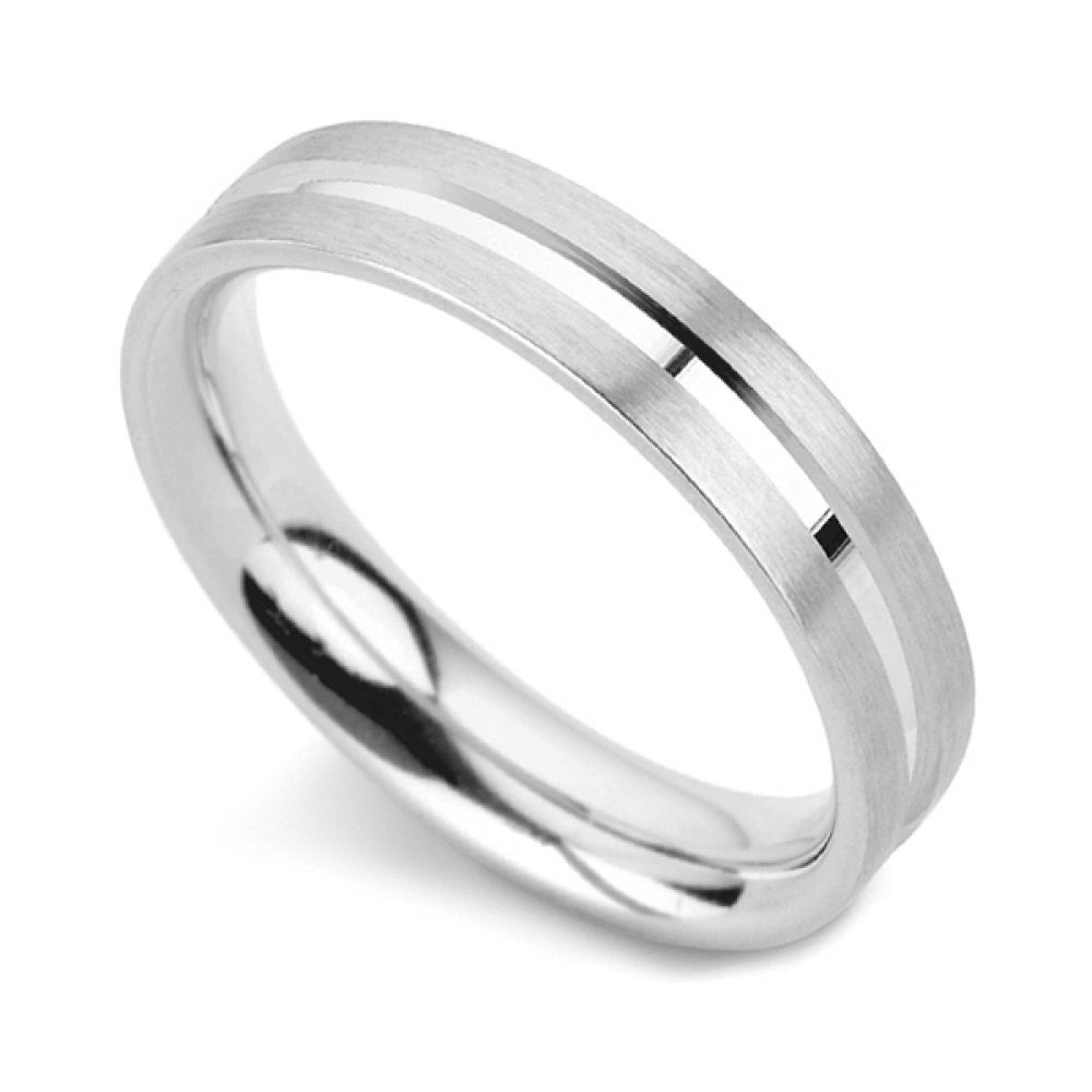 Flat Court Wedding Ring with Machined Channel