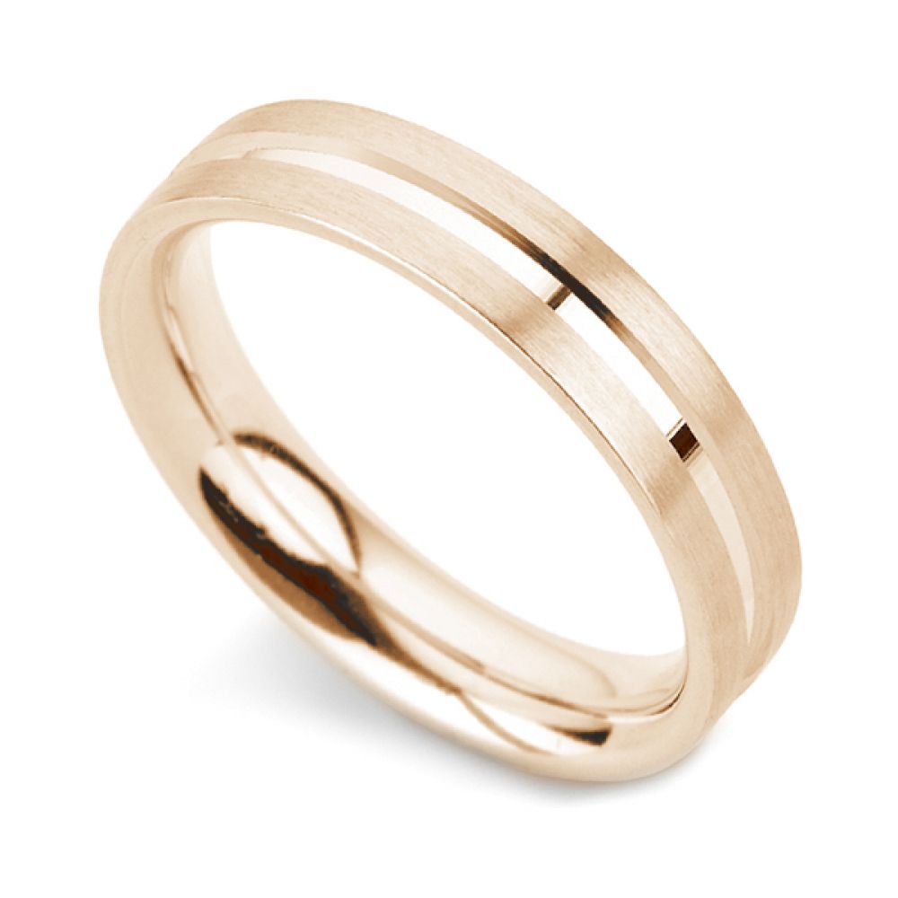 Patterned flat court wedding ring with line detail in rose gold