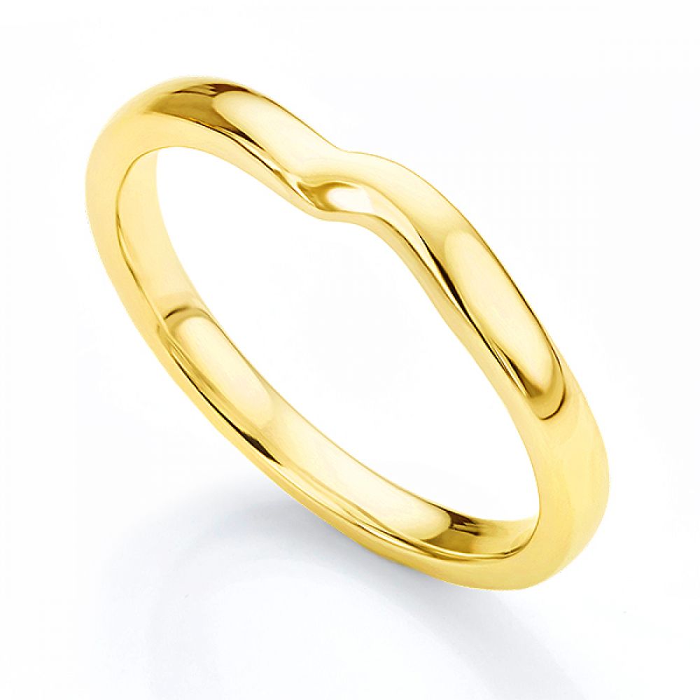 Shaped wedding ring for twist engagement ring yellow gold