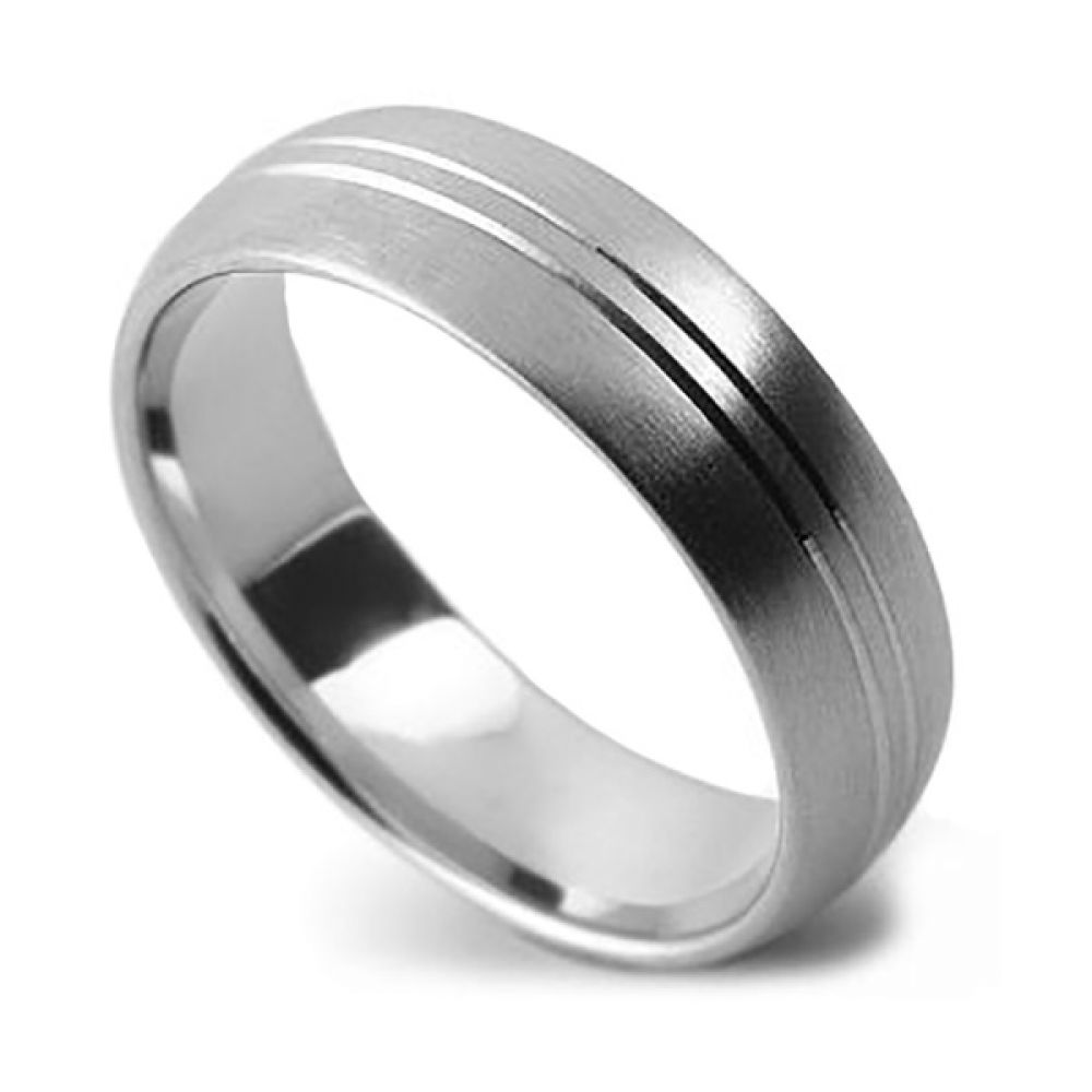 Double Line Patterned Wedding Ring - Platinum