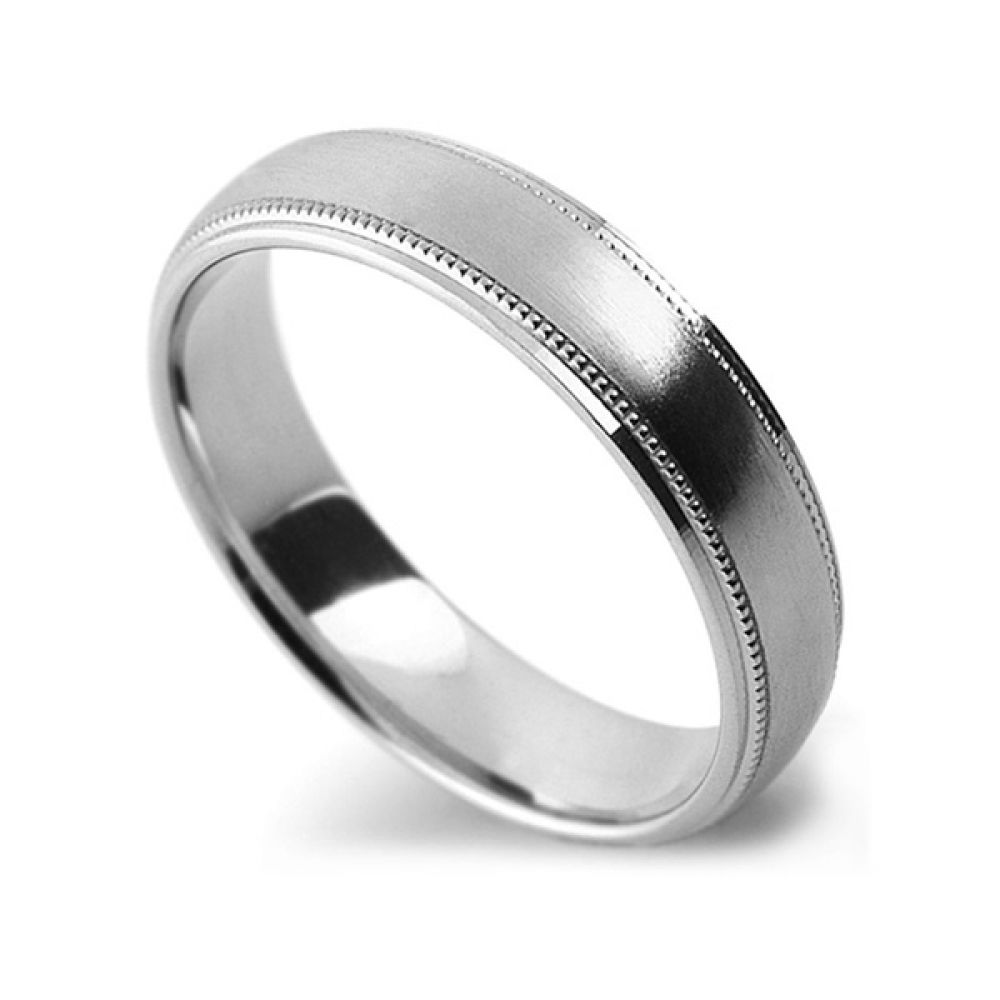 Satin Finish Wedding Ring with Milgrain Edge - Platinum