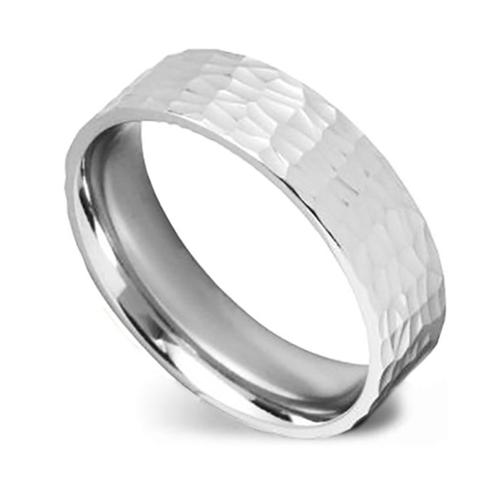 Hammered Texture Patterned Wedding Ring - Platinum