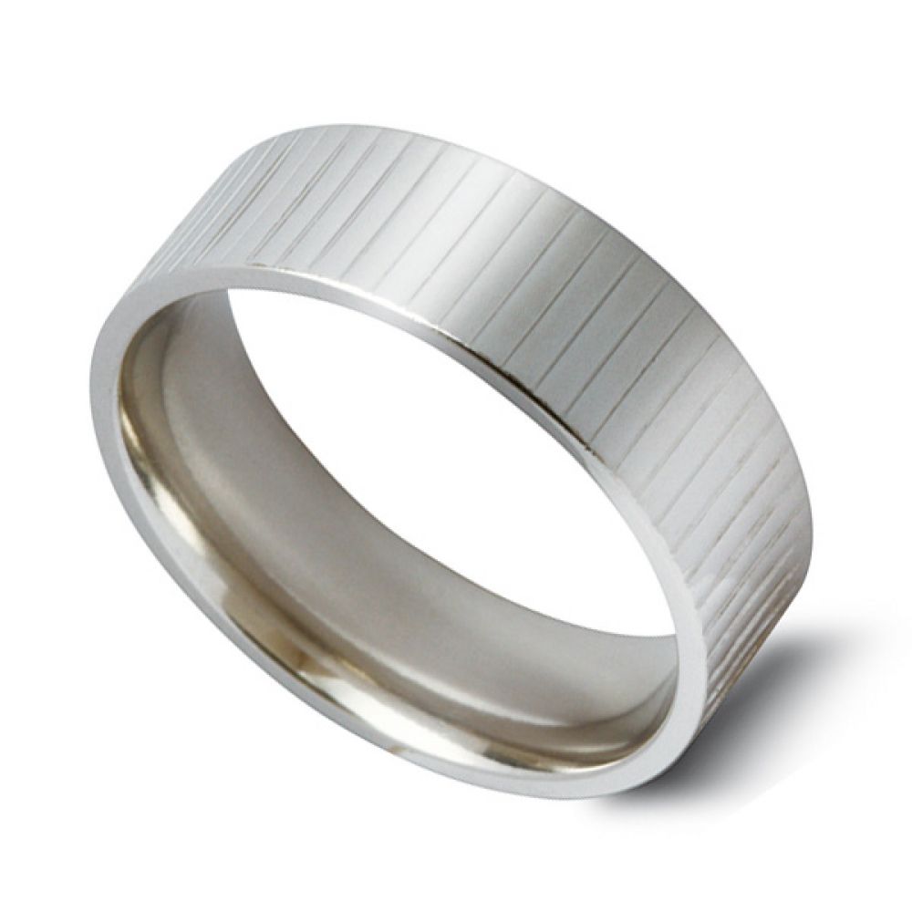 Ribbed Pattern Polished Flat Court Wedding Ring