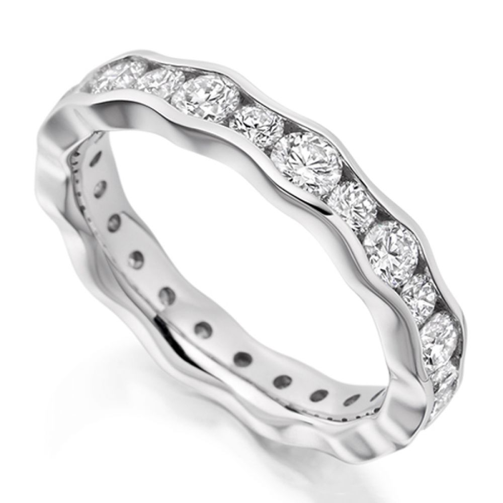 Flush Set Diamond WeScalloped Diamond Set Wedding Ring - White Golddding Ring In White Gold