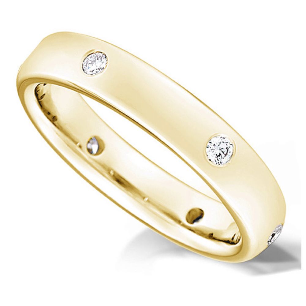 Flush Set Diamond Wedding Ring - Yellow Gold