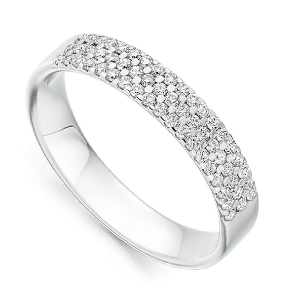 3 Row Diamond Wedding Ring in in white gold