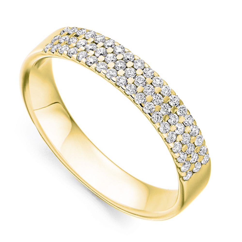 3 Row Diamond Wedding Ring in Yellow Gold