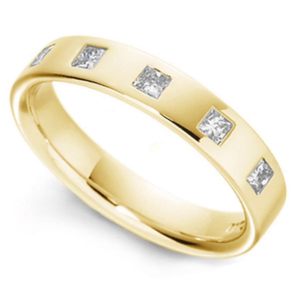 0.25 Carat Flush Princess Cut Diamond Wedding Ring In Yellow Gold