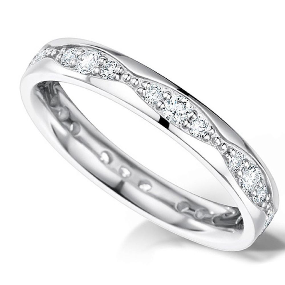 White Gold Wave Designed Diamond Wedding Ring