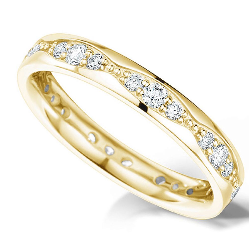 Yellow Gold Wave Designed Diamond Wedding Ring