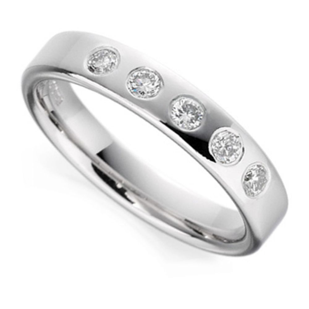 5 Stone Flush Set Flat Court Diamond Wedding Ring 5 Stone Flush Set Flat Court Diamond Wedding Ring