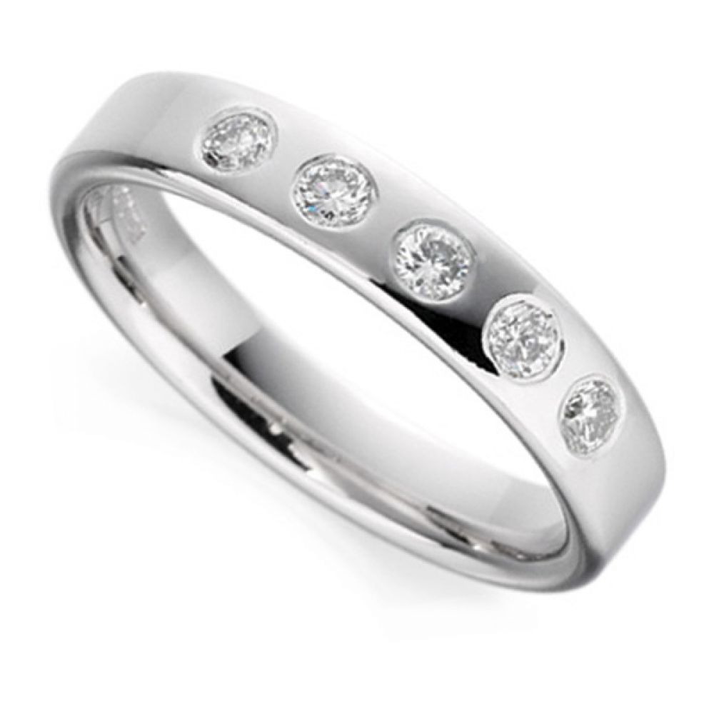 5 Stone Flush Set Flat Court Diamond Wedding Ring