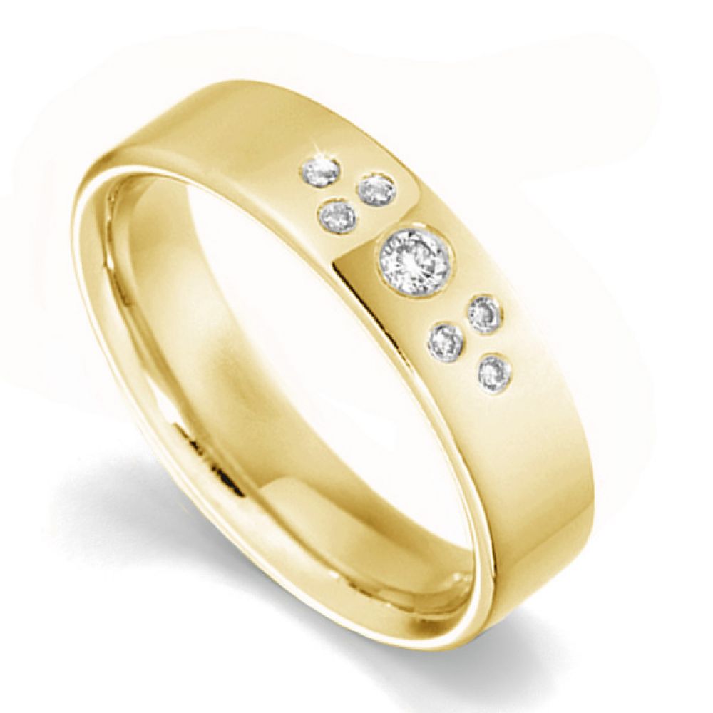 Flush Set Scattered Diamond Wedding Ring In Yellow Gold