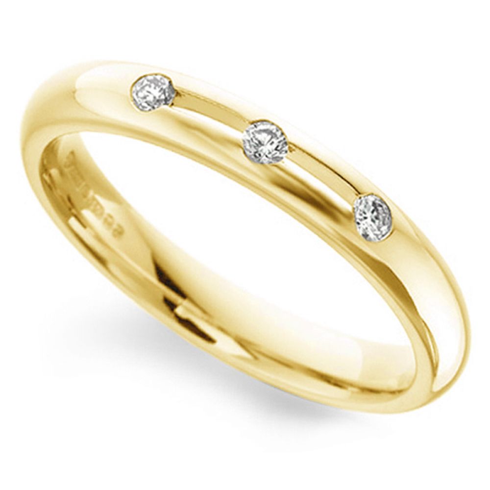 3 Stone Open Channel Set Diamond Wedding Ring In Yellow Gold 3 Stone Open Channel Set Diamond Wedding Ring In Yellow Gold